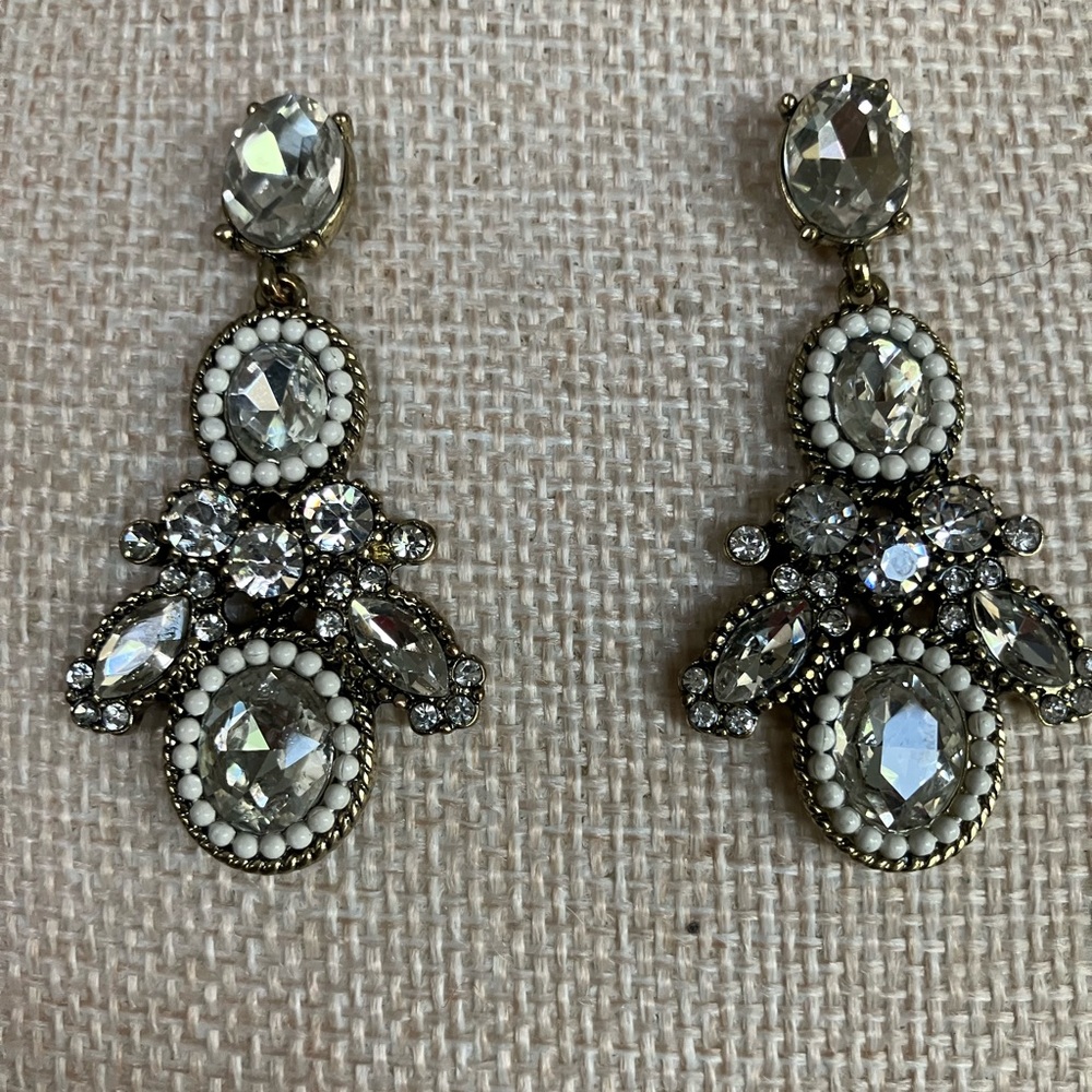 Ann Taylor Silver and White Crystal Drop Earrings and Three Matching Bangles - Picture 8 of 10
